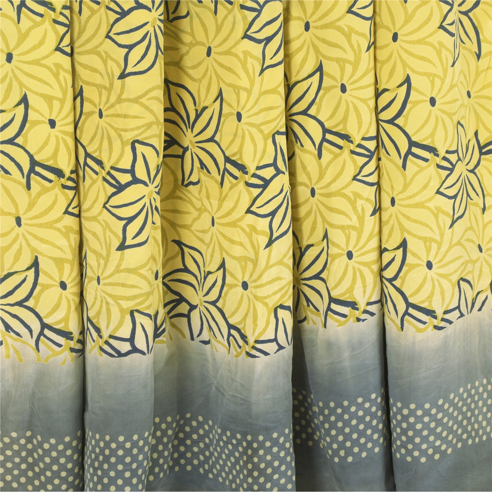 Sanskriti Vintage Sarees Indian Lemon Pure Crepe Silk Printed Sari Craft Fabric