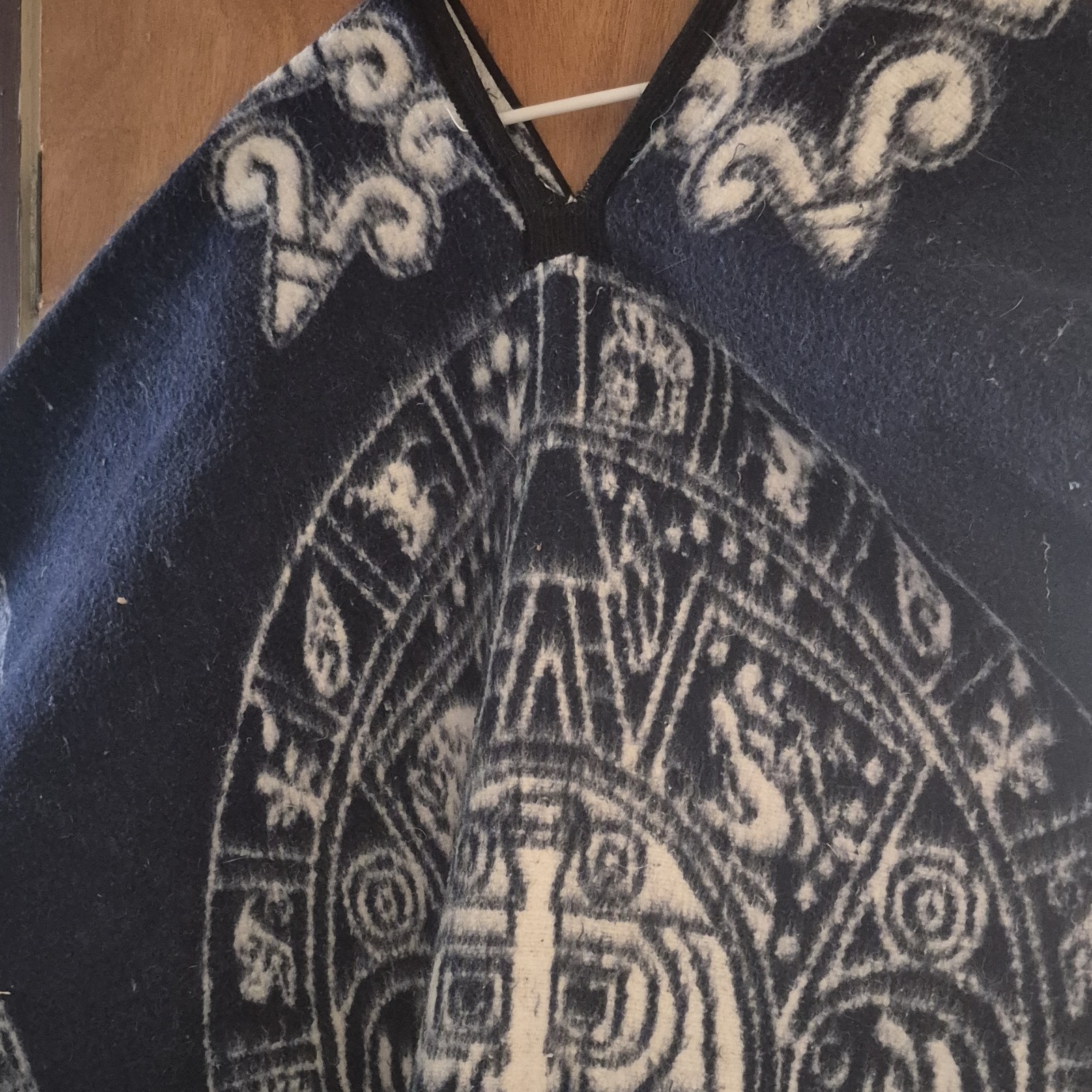 Blue Aztec Calendar Mexican Poncho Unisex Adult One Size