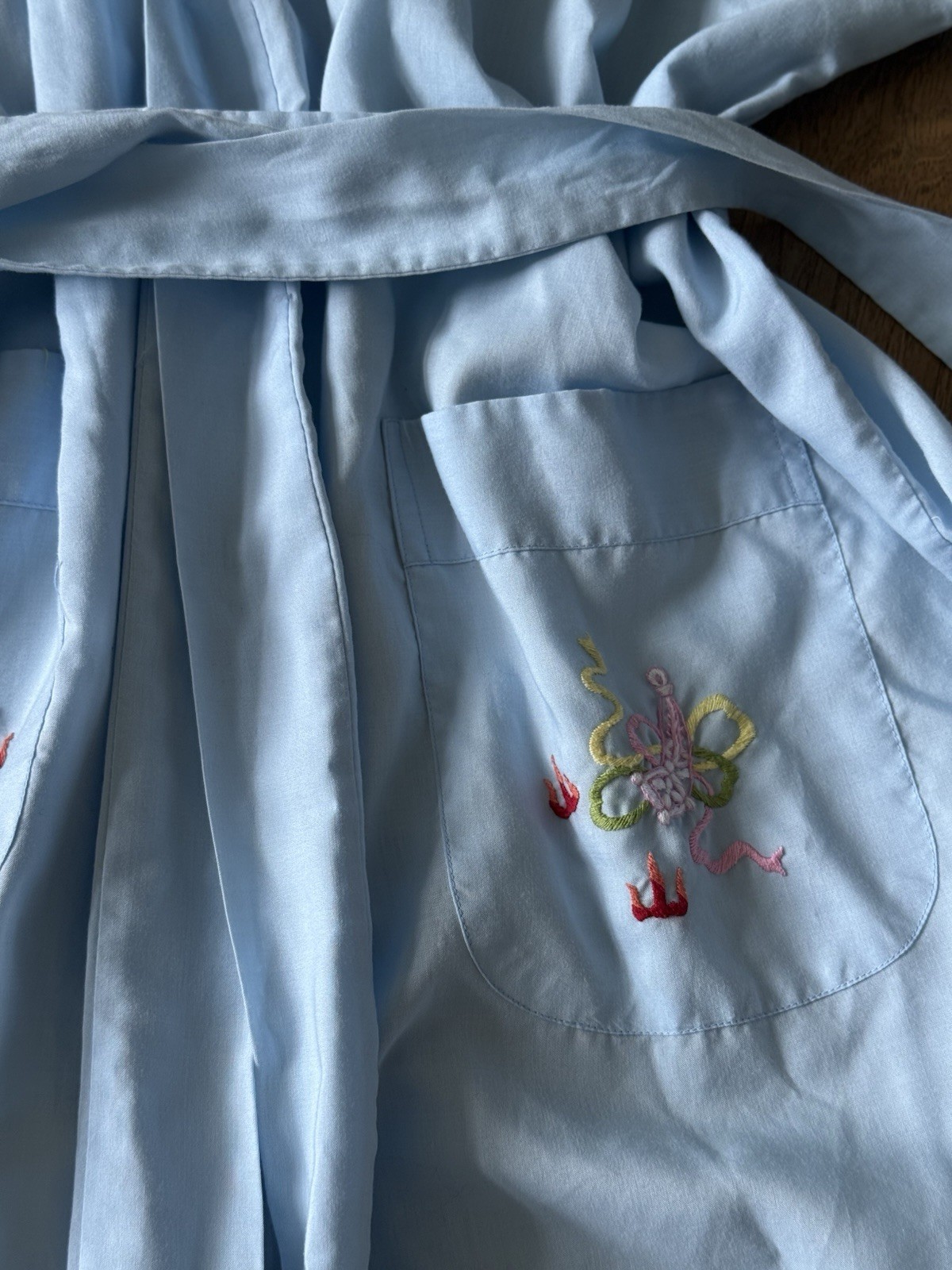 Health Label Vintage 1960s Dragon Asian Light Blue Embroidered Kimono Robe