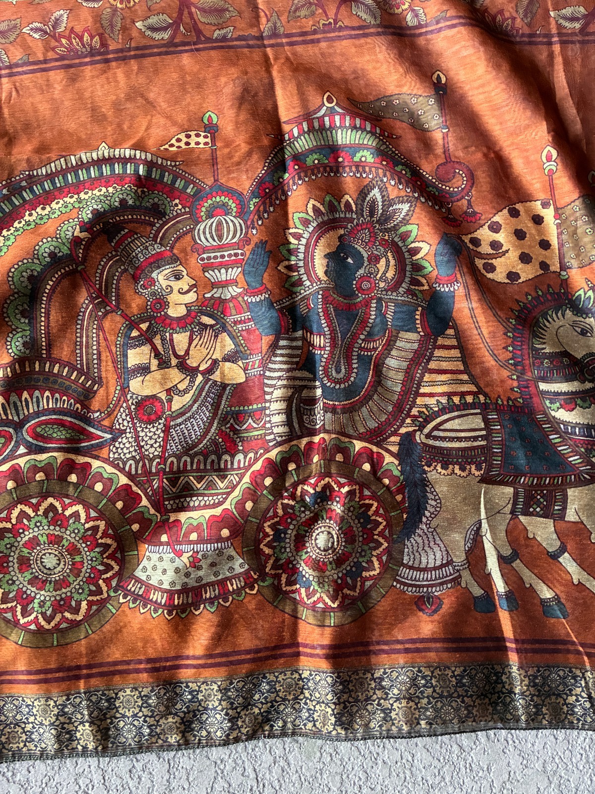 Cotton Peacock Sari and Krishna/Arjuna Cotton Blend Sari