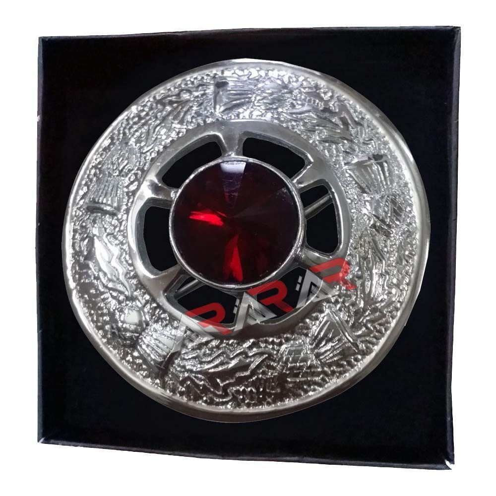 New Ladies Brooch Highland Scottish Brand AAR Kilt Fly Plaid Peach Stone Size 2″