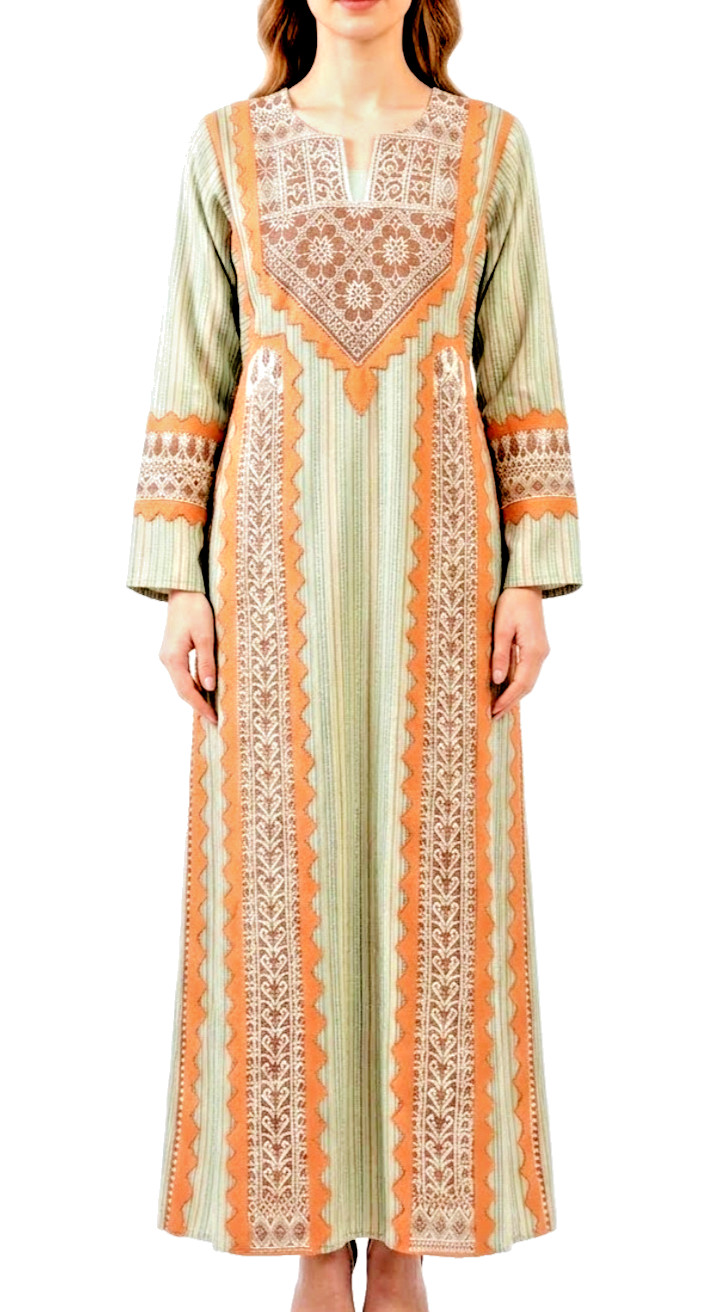 Vtg Handmade Traditional Embroidered Thobe Arabic Ethnic Long Sleeve Dress SizeL