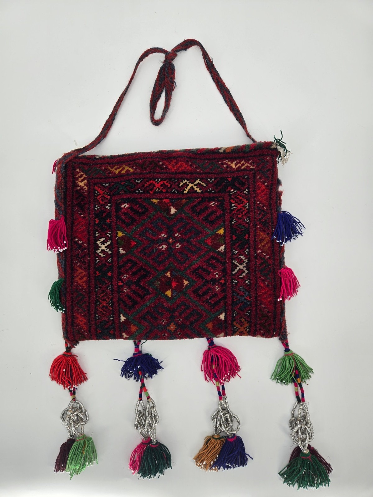 Vintage Hand Knotted 100% Wool Carpet Turkish Bag #2674