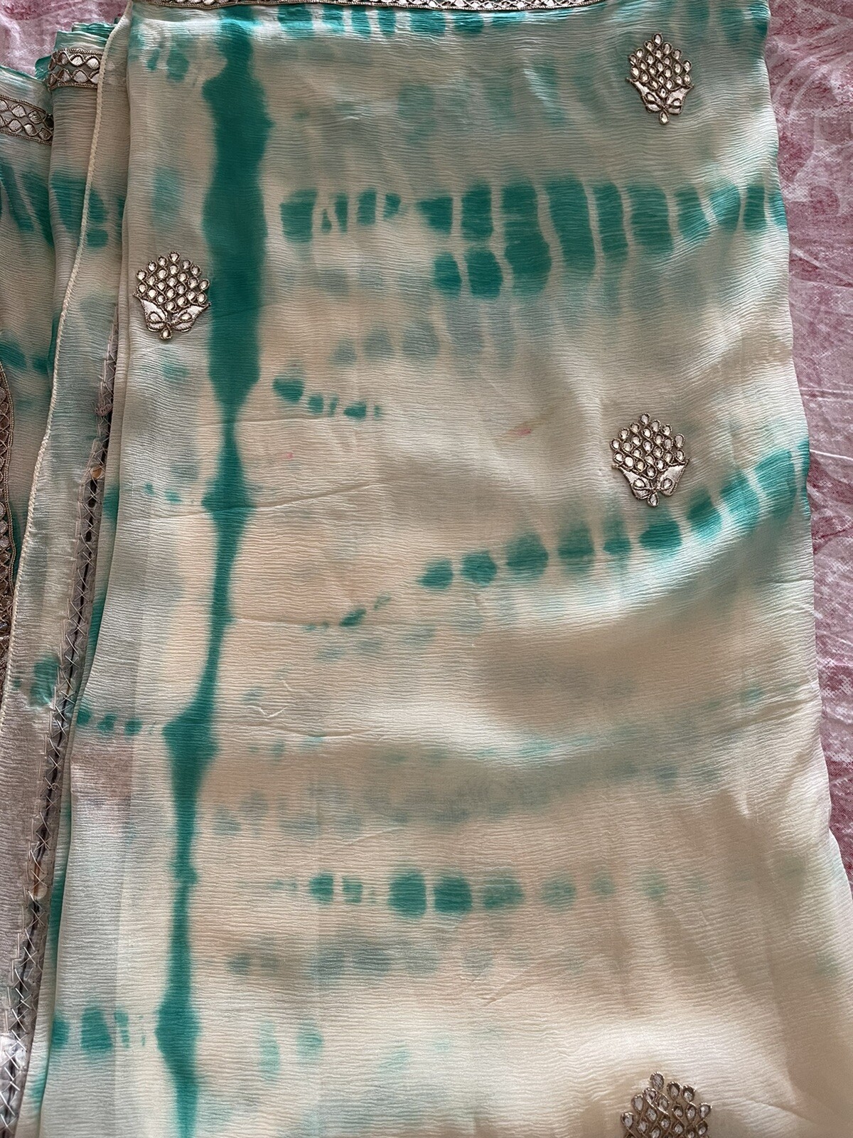 Beautiful Shibori Saree Gota Patti Border RARE color Jaipur Saree Tie Dye