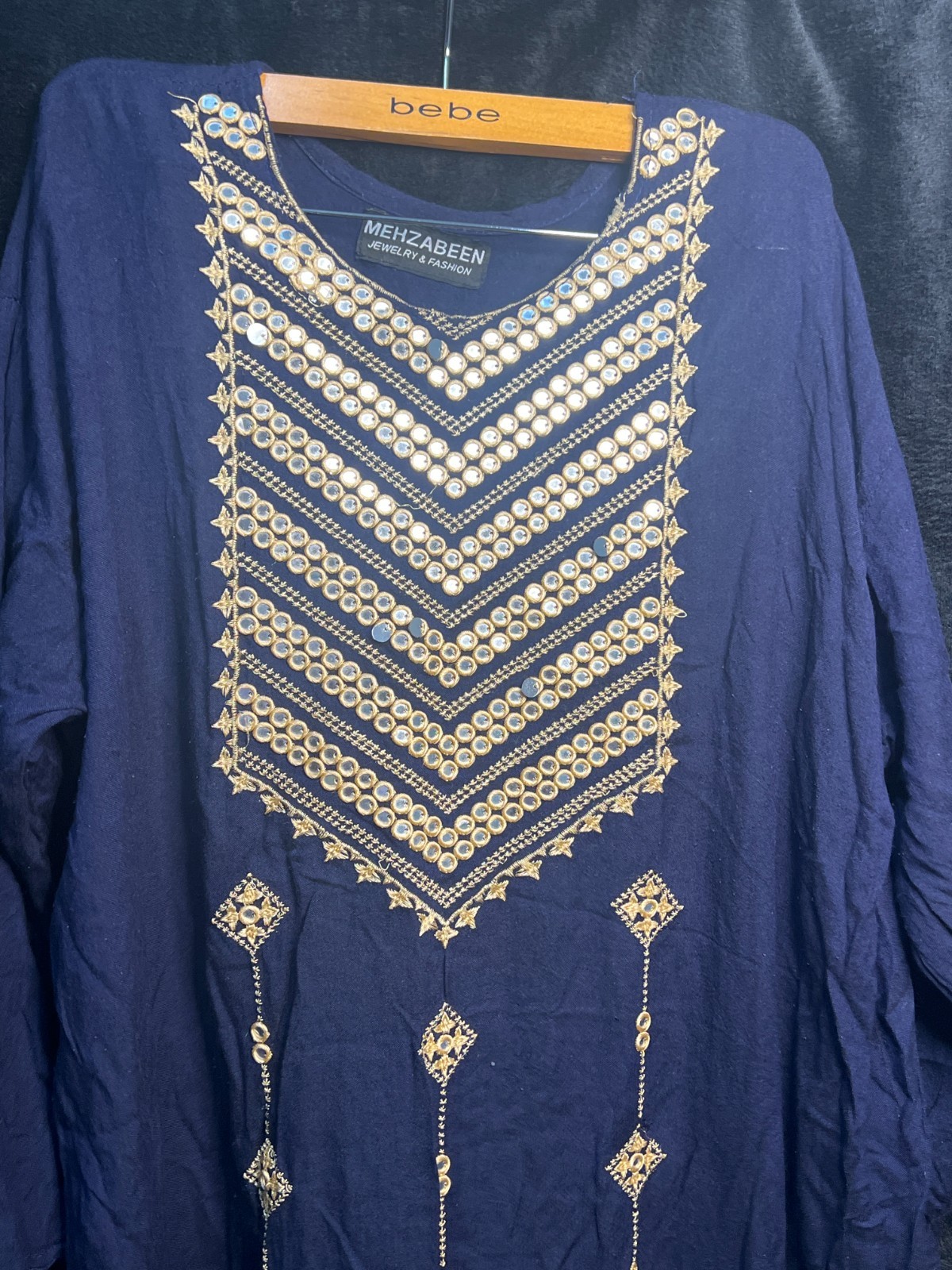 Mehzabeen Navy Blue Kurta Tunic with Gold Sequin Embroidery – Pre-Owned