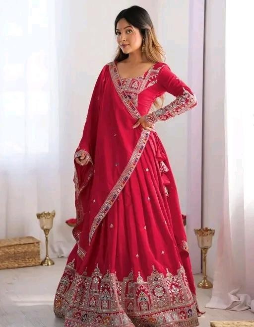 Ready To Wear Chanderi Silk Lehenga Choli Set Embroidered Wedding PartyWear