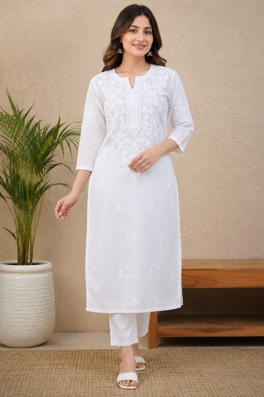 KURTI S M L XL 2XL 3XL HANDMADE 100% COTTON TOP KURTA ETHNIC CHIKAN EMBROIDERY