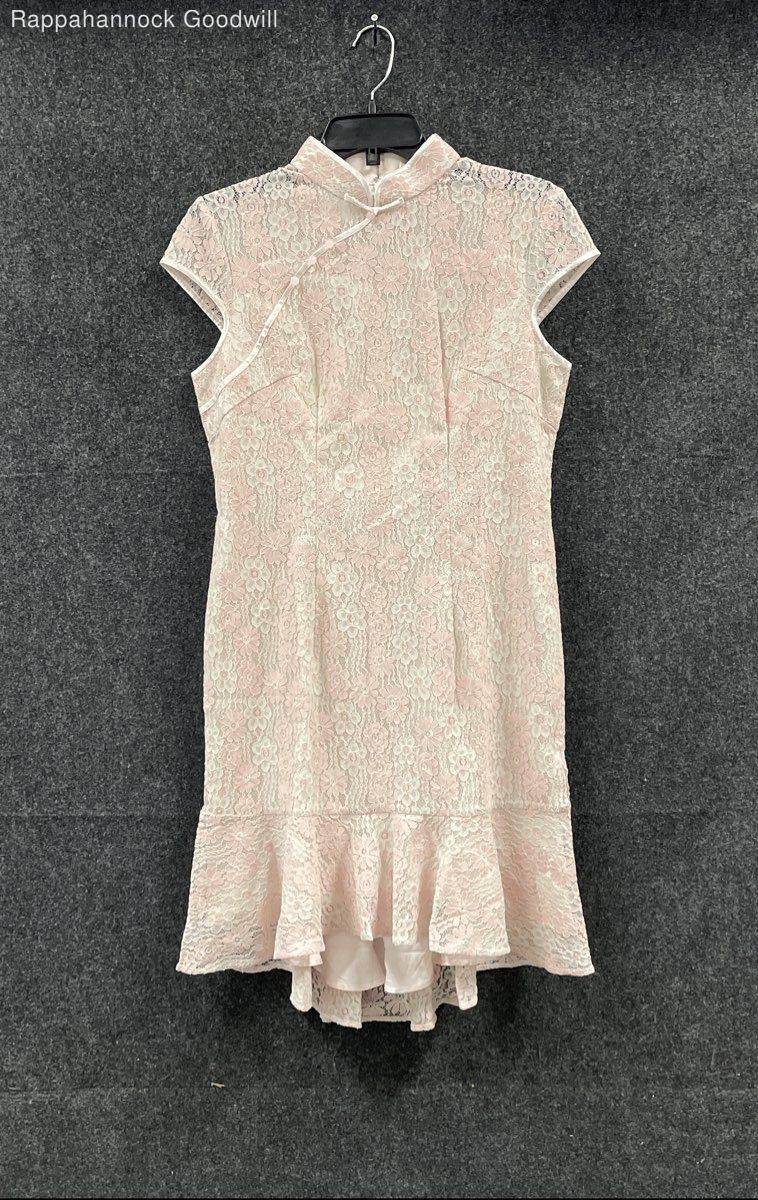 Jinxiuyuanqi Women’s Pink Floral Lace Cheongsam Qipao Ruffle Dress NWT Sz 2XL