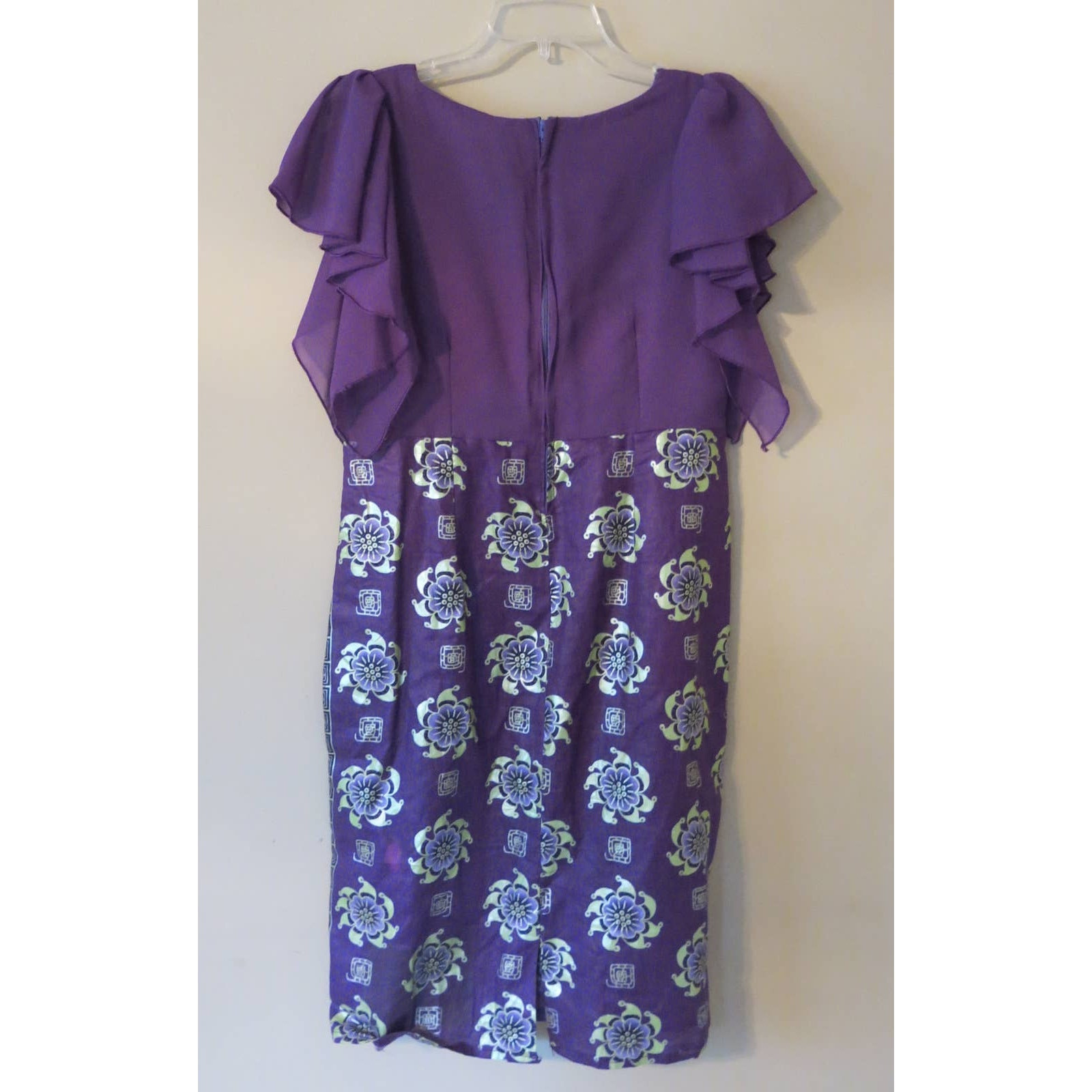AFRICAN Handmade Ankara Dress Mid Length Short Sleeve Purple/Green with Gems
