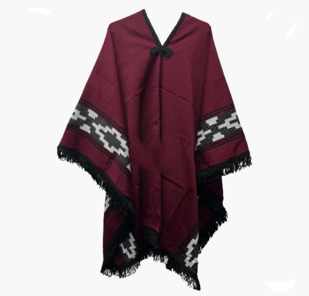 PONCHO INCAICO ADULTO CON GUARDA PAMPA ARGENTINA COLOR BORDO
