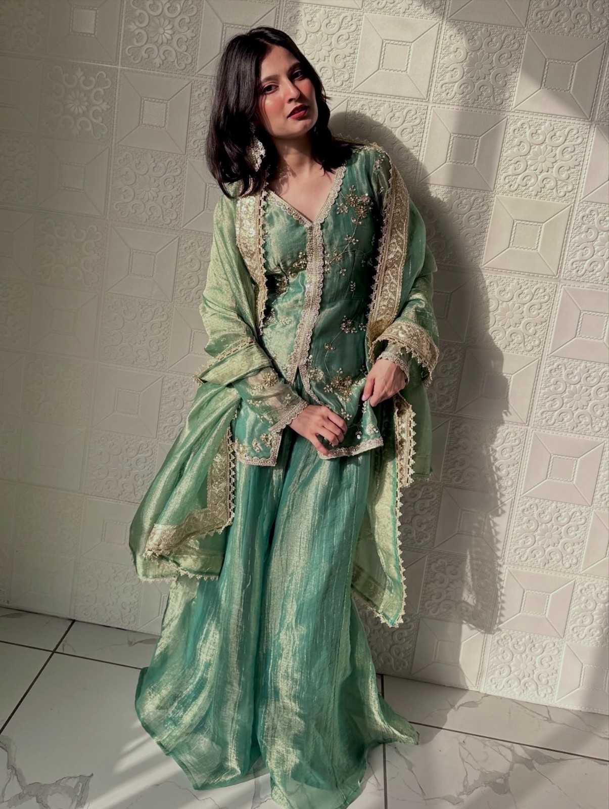 Eid Special Faux Fancy Silk Ready To Wear Kurta Palazzo With Dupatta For Women