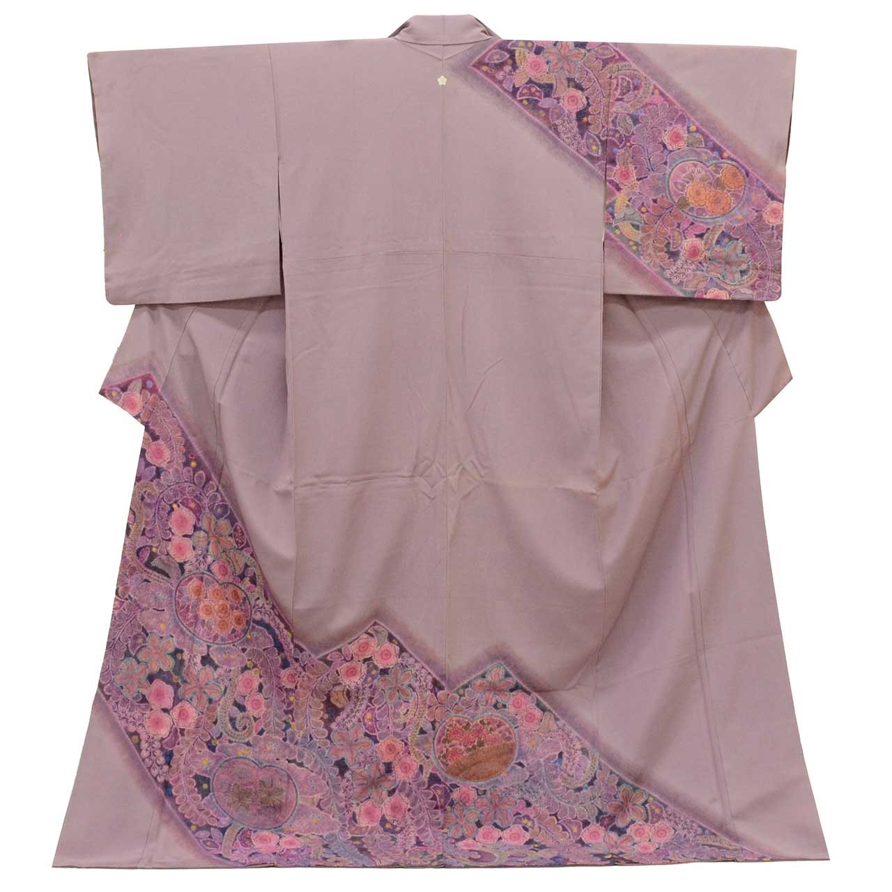 Vintage Japanese Kimono | Houmongi | Purple Silk Crepe | Tsujigahana | uu2038b