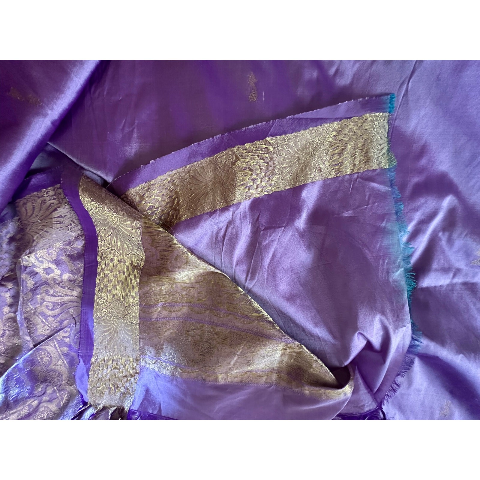 Silk saree lavender gold Paisley brocade 204×46” sari stunning luxurious