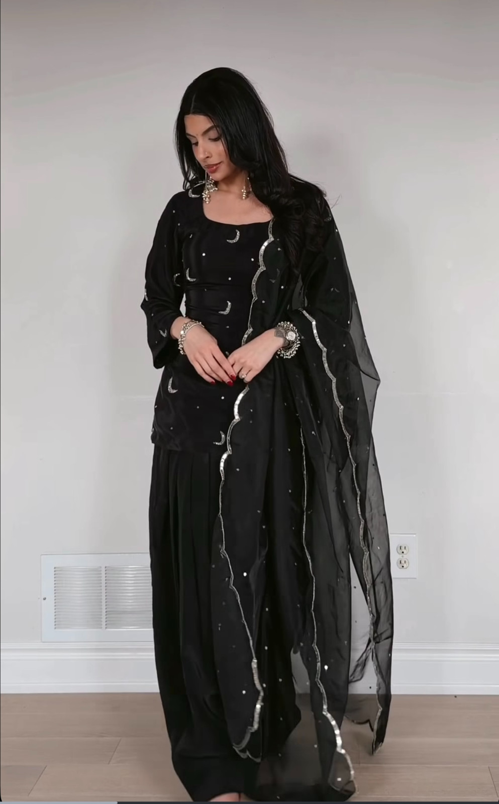 New Presenting Black Natural Silk Kurta Palazzo With Dupatta For Wedding & Party