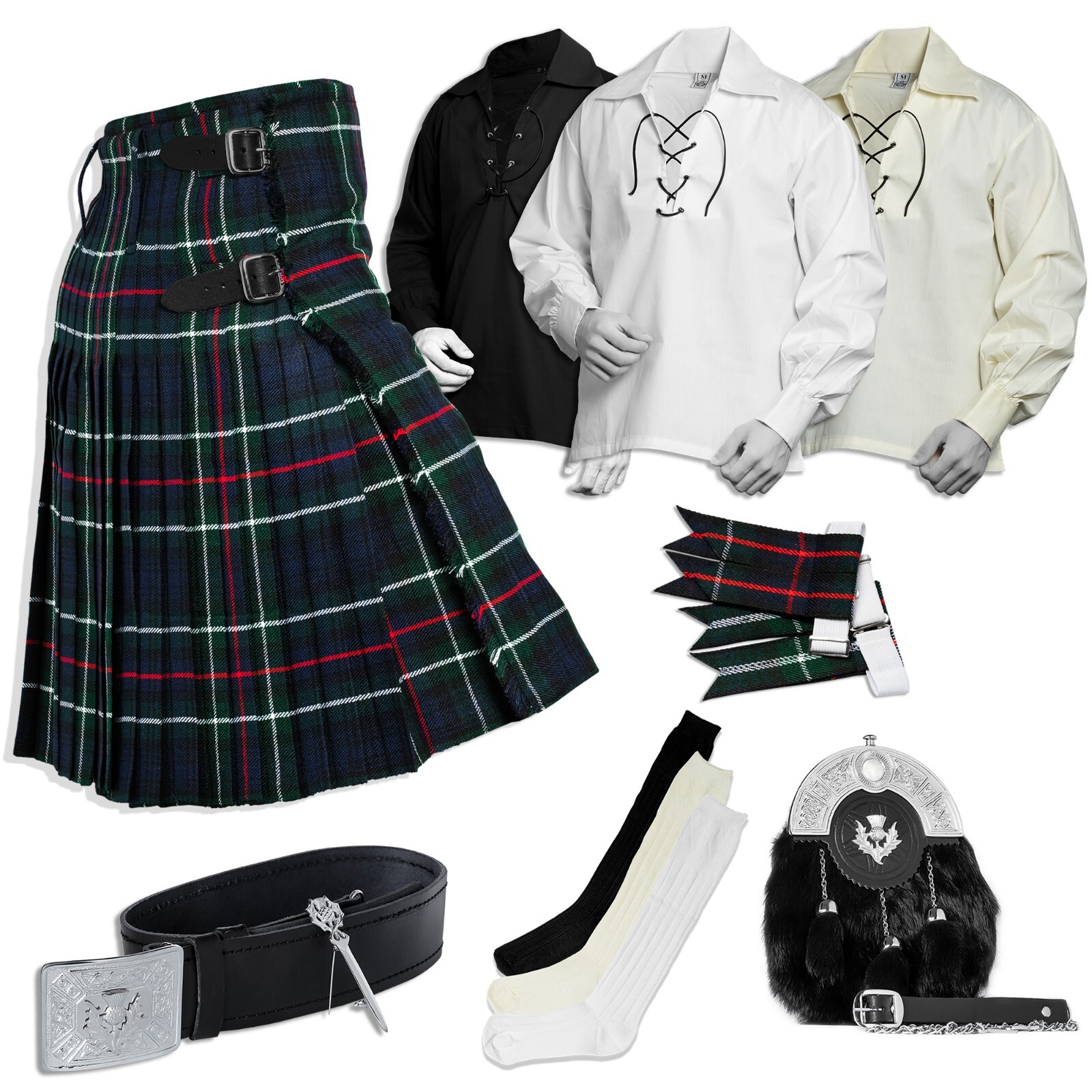 Mackenzie Tartan Kilt Set – 08 Pieces Kilt Accessories for Men, Scottish Outfit