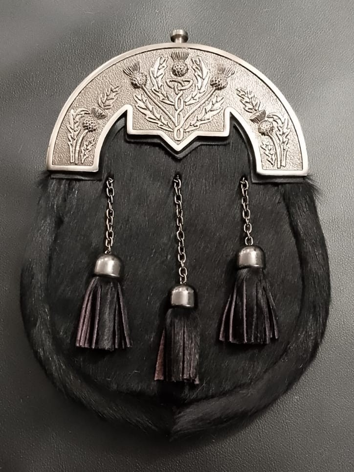 Handcrafted White Fur Scottish Sporran Celtic Kilt Bag Highland Dress Accessory