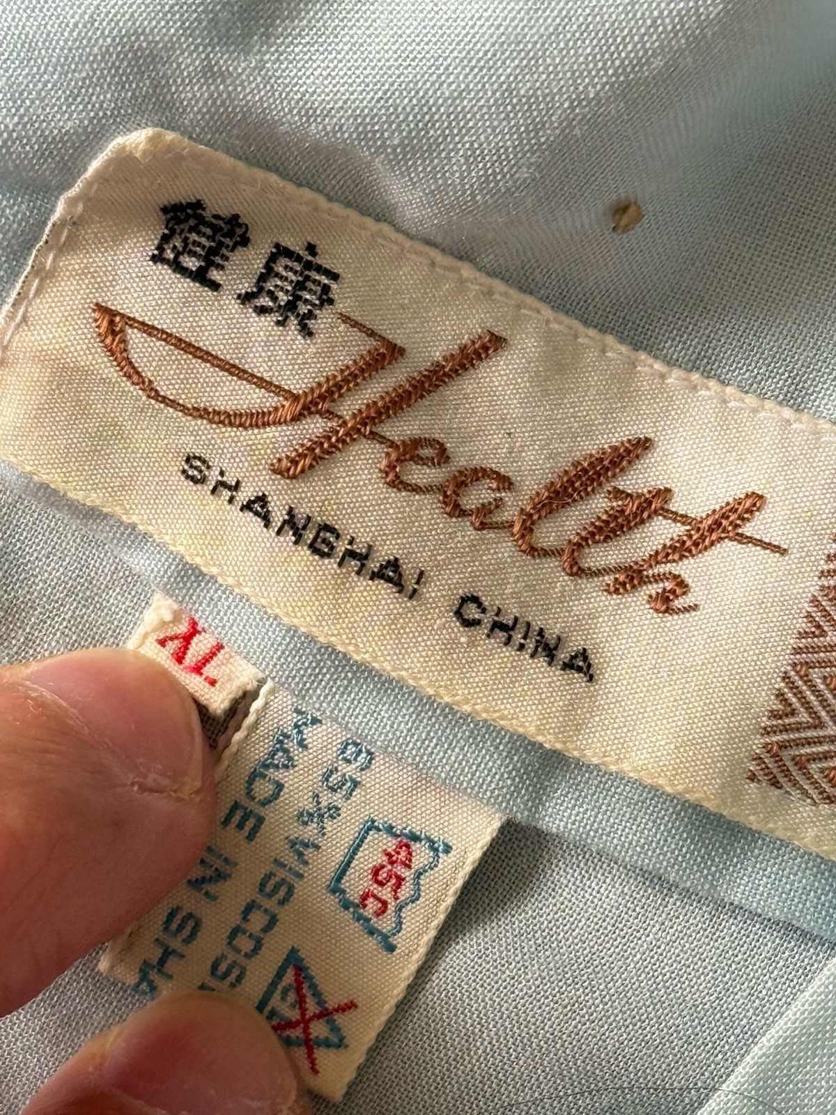 Health Label Vintage 1960s Dragon Asian Light Blue Embroidered Kimono Robe