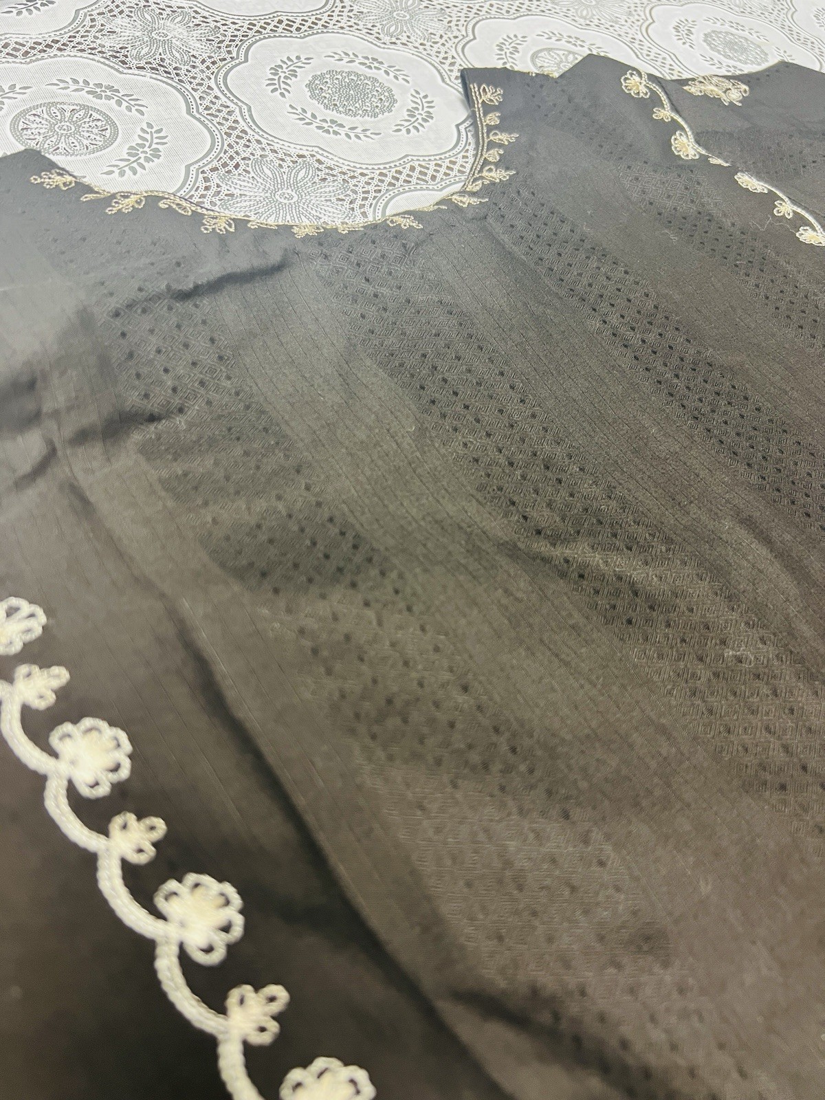 Agha Noor Original Cotton Kurta ONLY, Size Medium black & White Embroidery