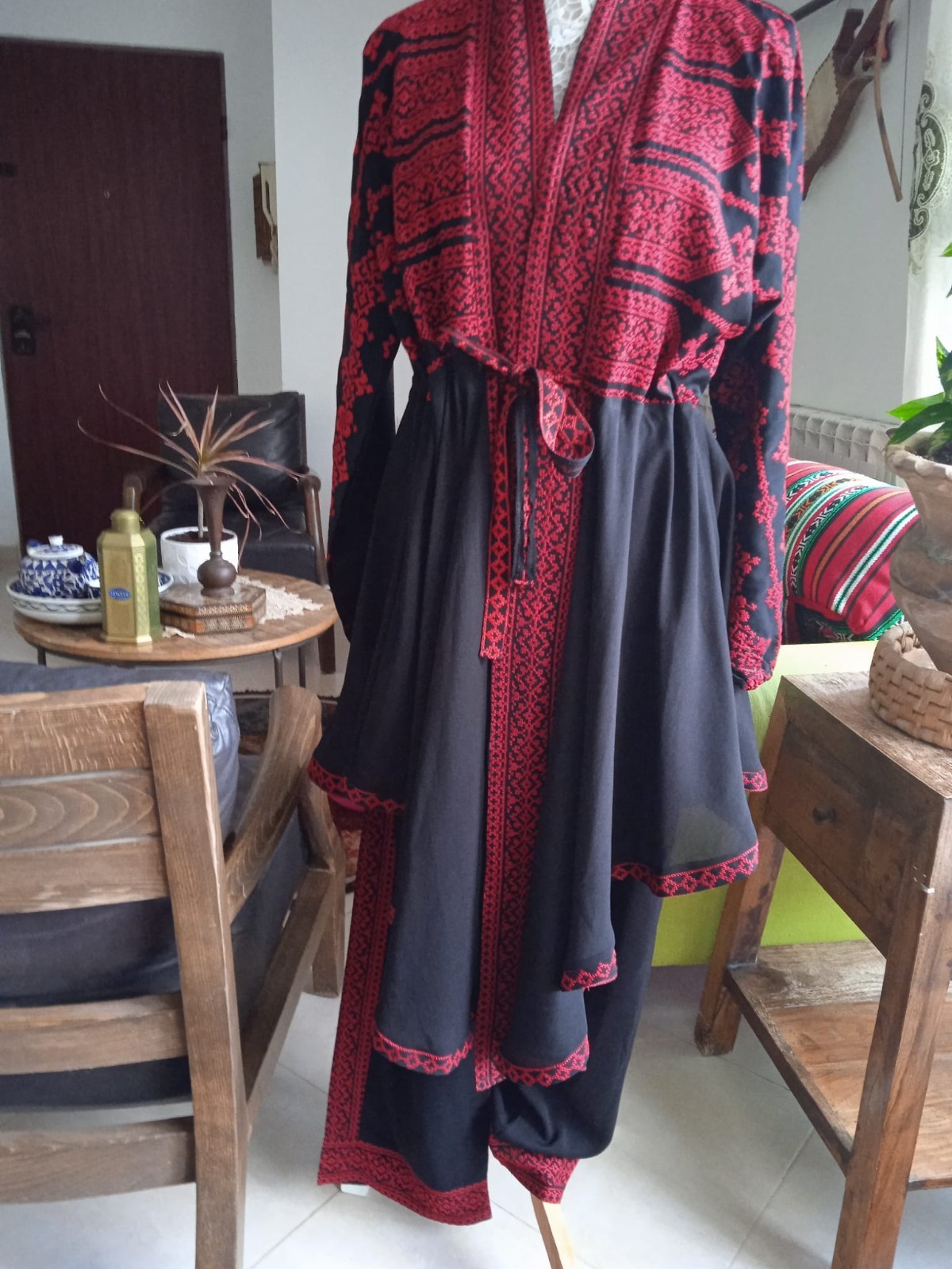 Palestinian Tatreez Embroidery Set – Modern Black & Red Abaya Pant Suit