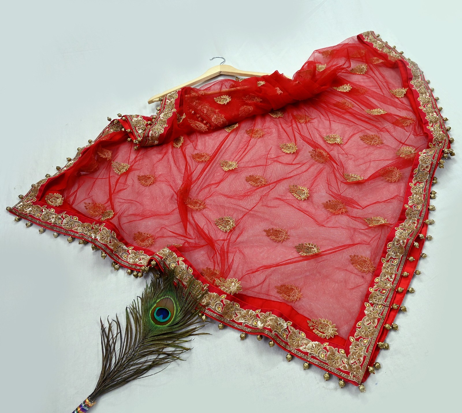 Indian Wedding Red Net/Satin Silk Hand Embroidered Designer Lehenga 3pcs set