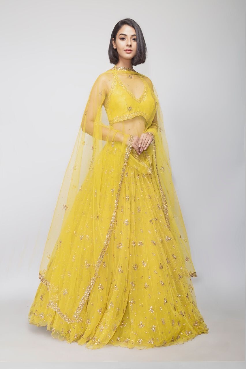 Stunning Designer Net Lehenga Choli And Yellow Dupatta For Wedding &Party