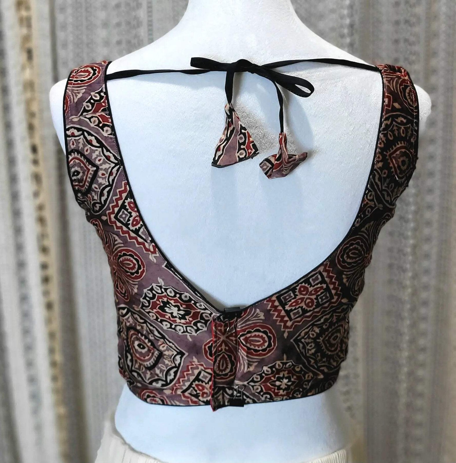 Ajrak Modal Silk Sleeves Plunge Neck Blouse | Stylish Ethnic Wear | Indian Silk