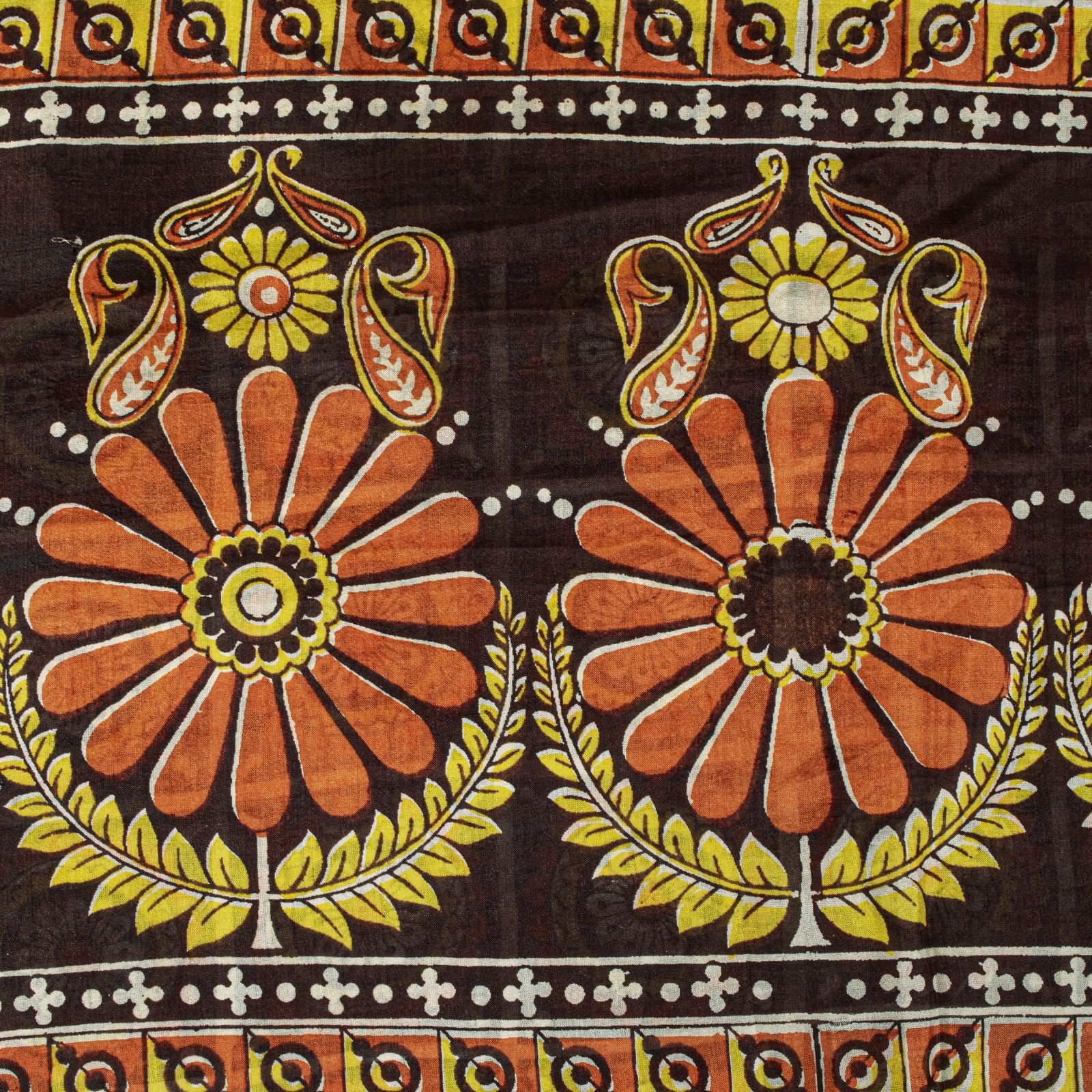 Sanskriti Vintage Saree Brown Soft Pure Silk Floral Print Sari 6+Yd Craft Fabric