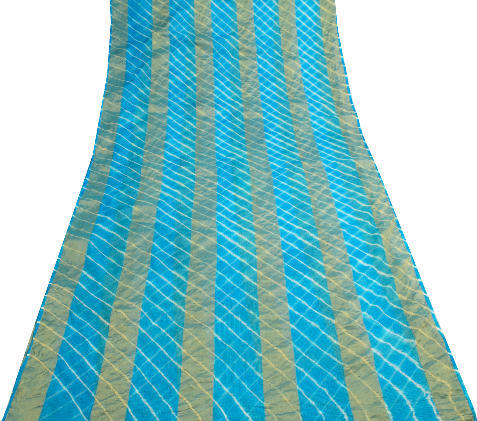 Sushila Vintage Turquoise Blue Indian Saree Art Silk Stripes Woven Sari Fabric