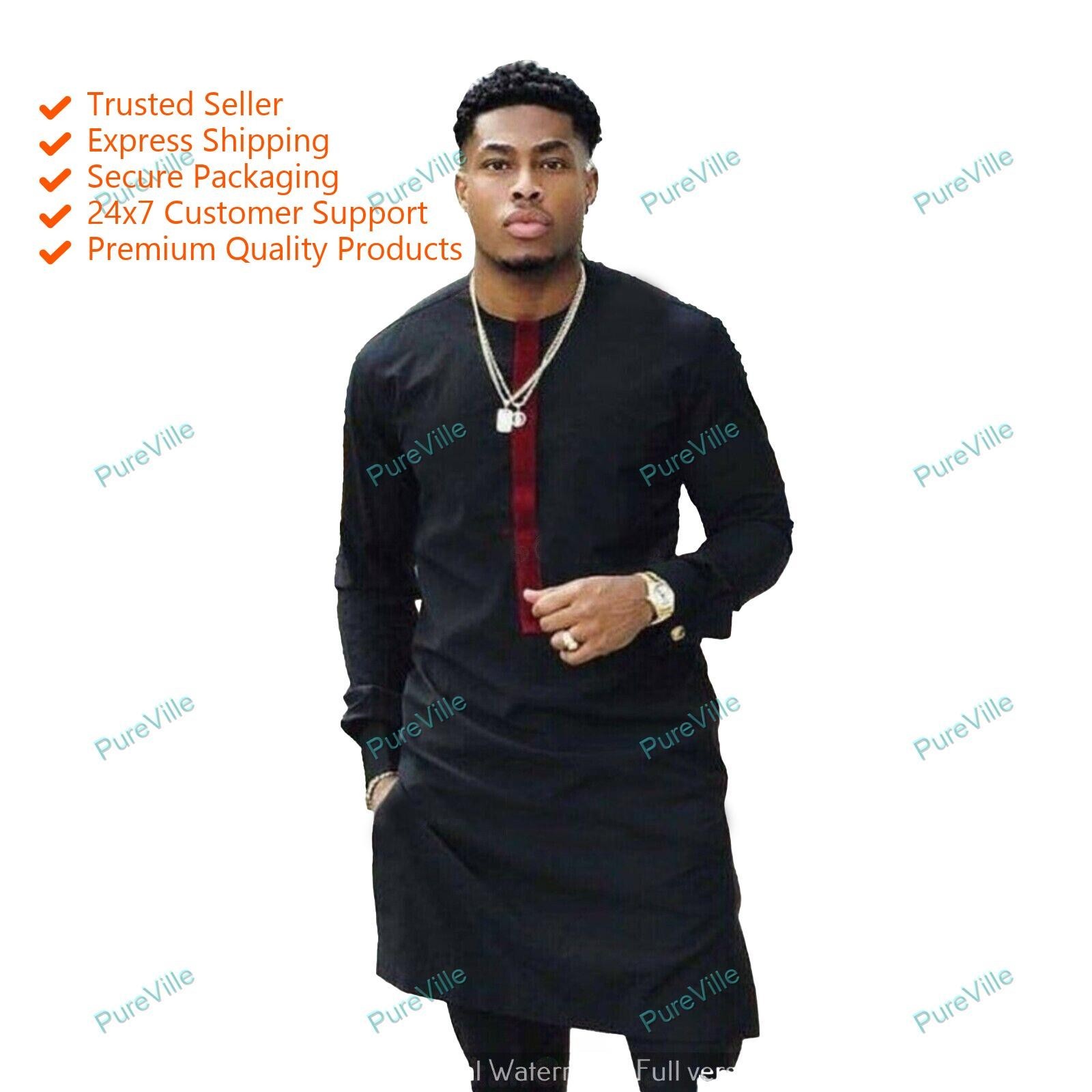 Mens Kurta Fashion Shirt Mens Kurta Cotton India Dress Kurta Color Black