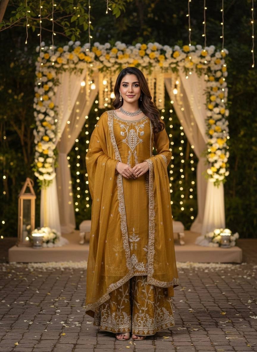 New Launching Heavy Silk Copper Top Palazzo With Dupatta For Festival Wear