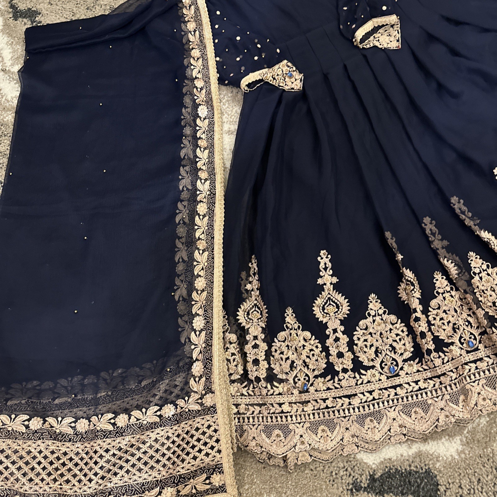 Pakistani Indian anarkali Embroidered Chiffon Long Duppatta Bust 42