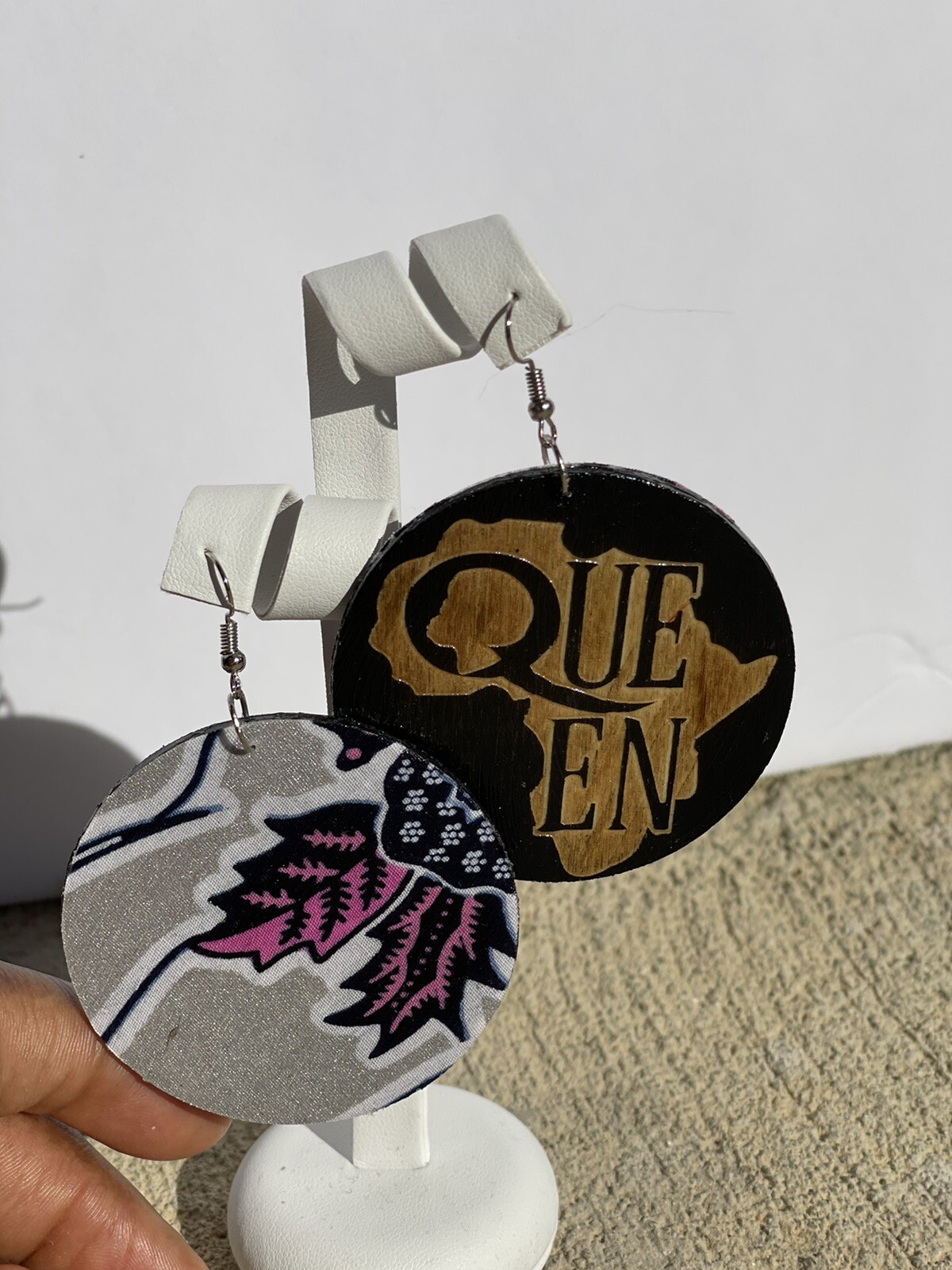 African Print Two Sided Wooden Earring African Queen Black Earrings
