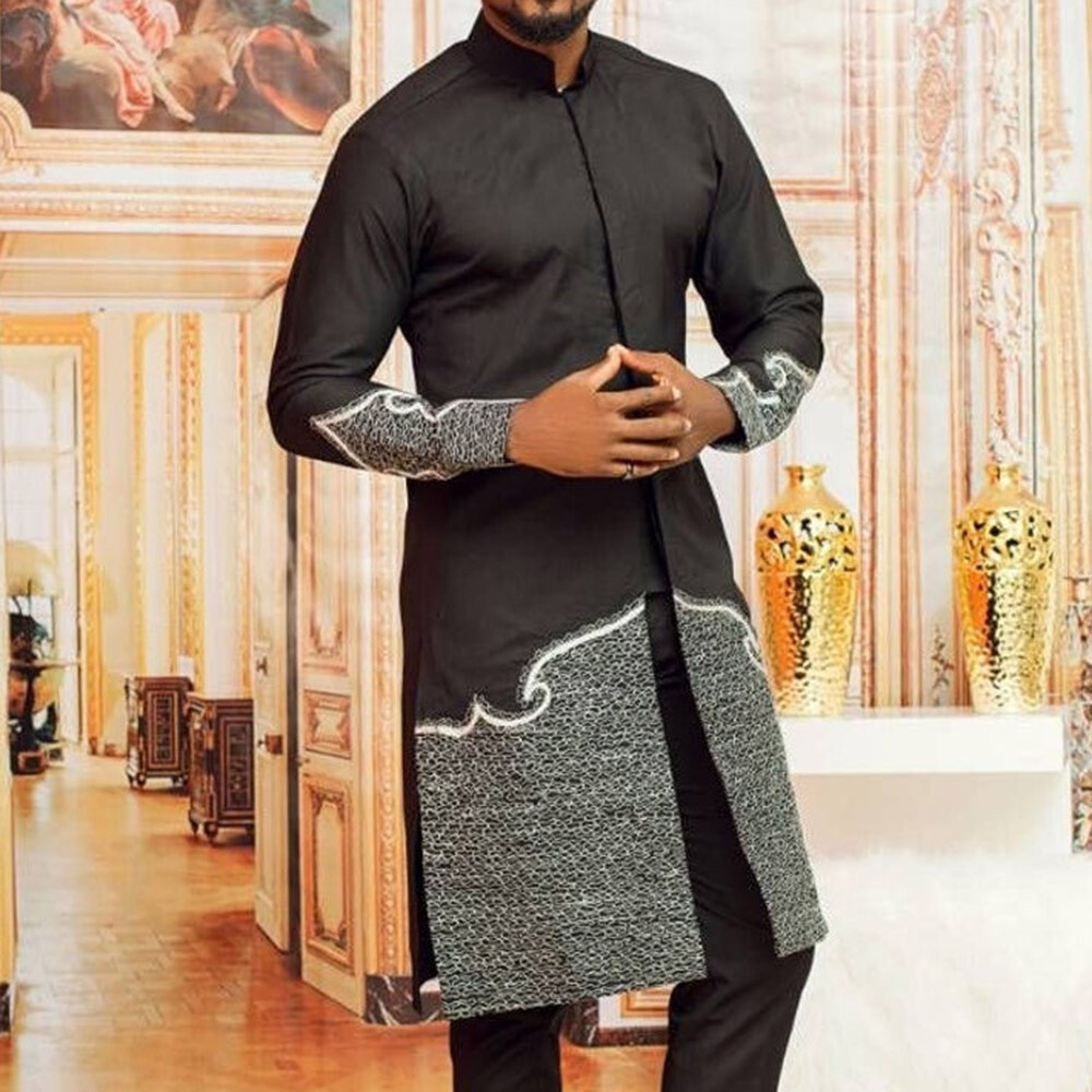 African Men Traditional Clothing Set Dashiki Coats Ankara Pants 2 Piece Set