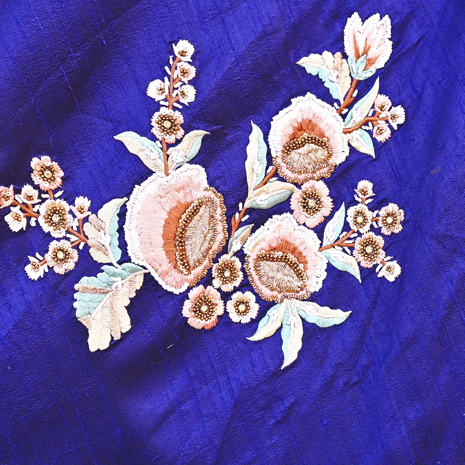 Deep Blue Raw Silk Heavy Hand Embroidered Anamika Khanna Bridal Lehenga 2pcs Set