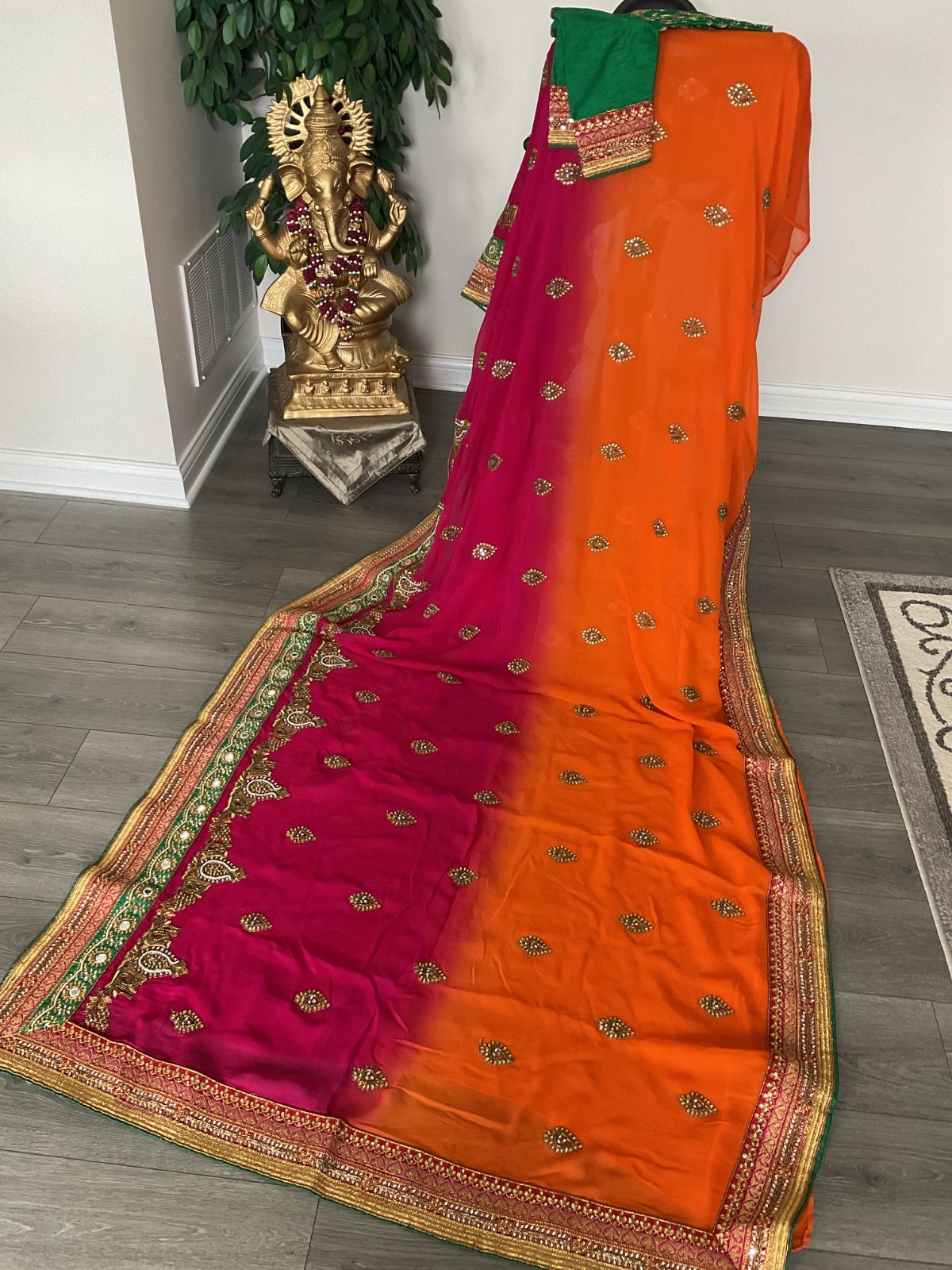 Women chiffon heavy embroider Bollywood Saree Wedding Party Festive Indian paki