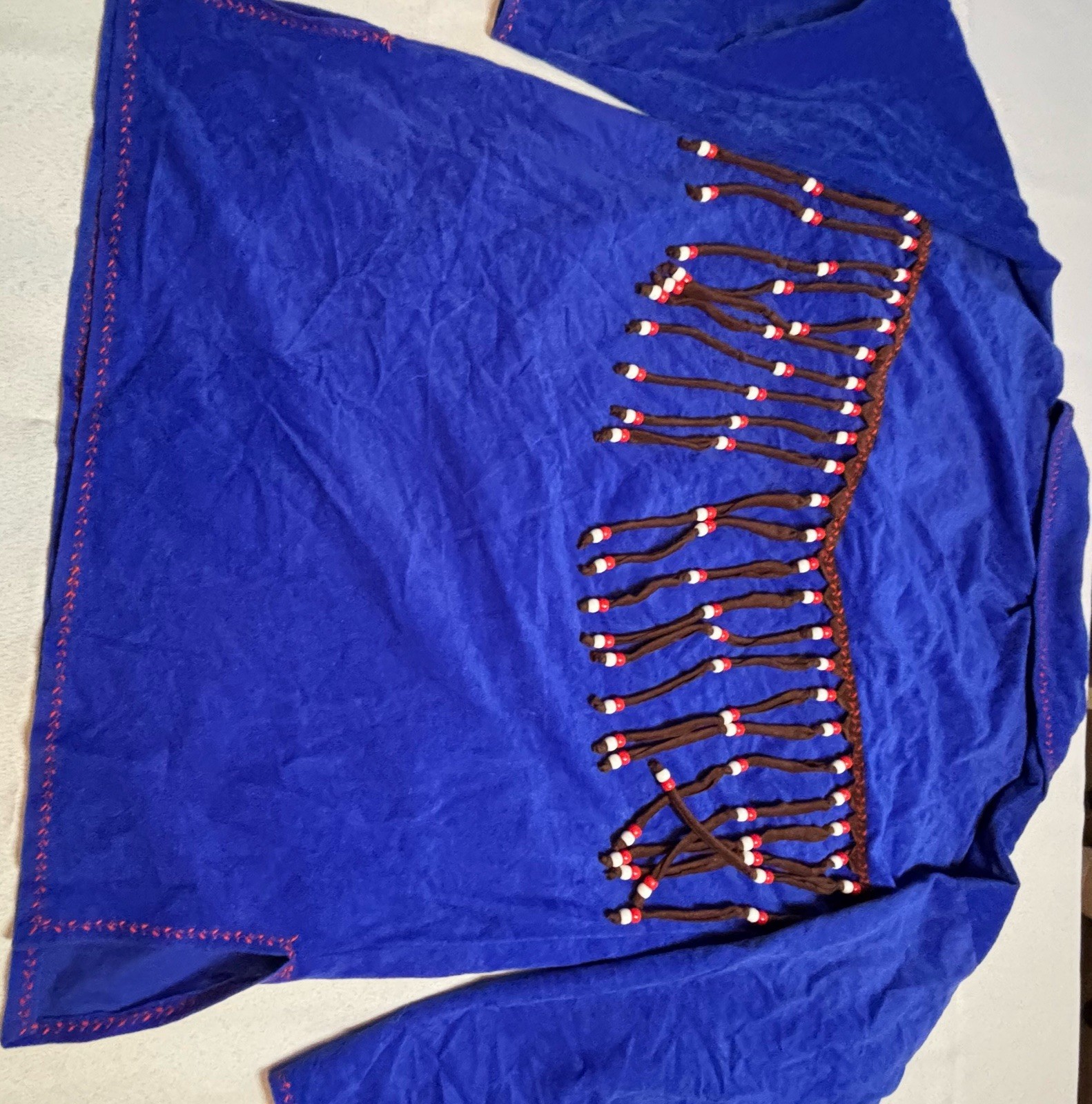 Native American Style Blue Suede Beaded Fringe Shirt Handmade