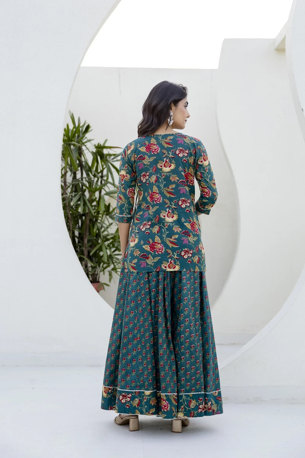 Floral Printed Women’s Kurti Skirt Dupatta Set Indian Desigenr Ethnic Kurta Set