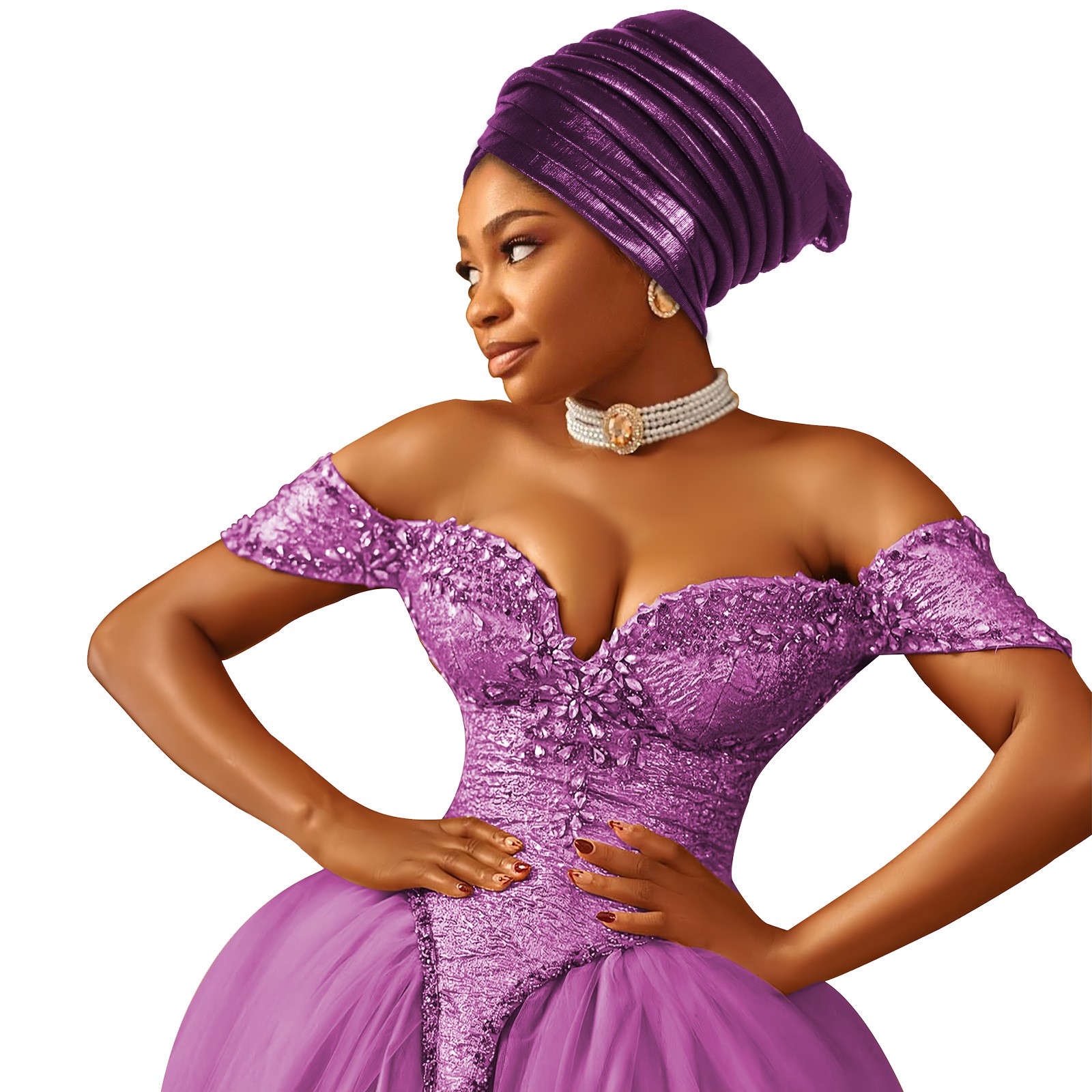 Women Wrap Cap Muslim Solid Color Multilayer Hat Africa Auto Gele Wedding Cap