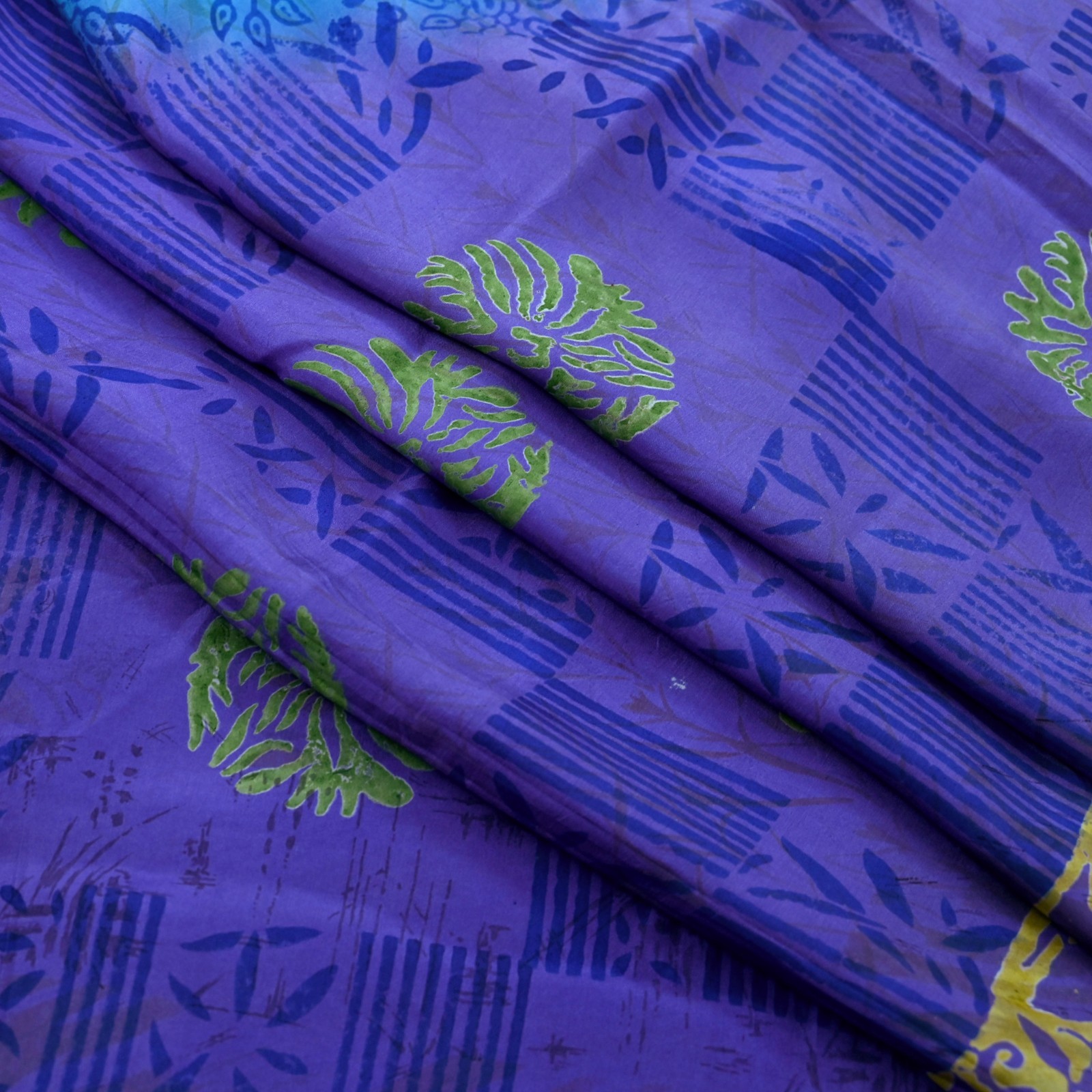 Vintage Sari Purple & Blue Pure Silk Printed Saree 6yd Sewing Craft Fabric Soft