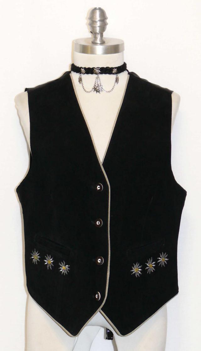 LEATHER BLACK Women German Hunting Western Ranch Sport Dress Jacket VEST 38 8 S