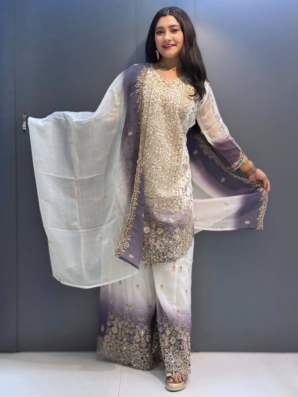 Unique Designer Star Georgette Kurta Palazzo With Dupatta For Women