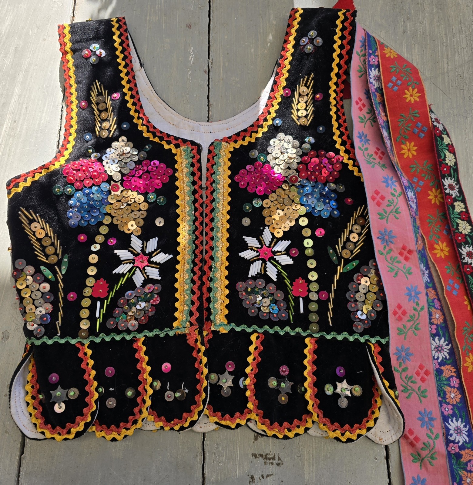 SMALL Vintage Polish European Velvet Beaded Sequins Polk Vest German Corset READ
