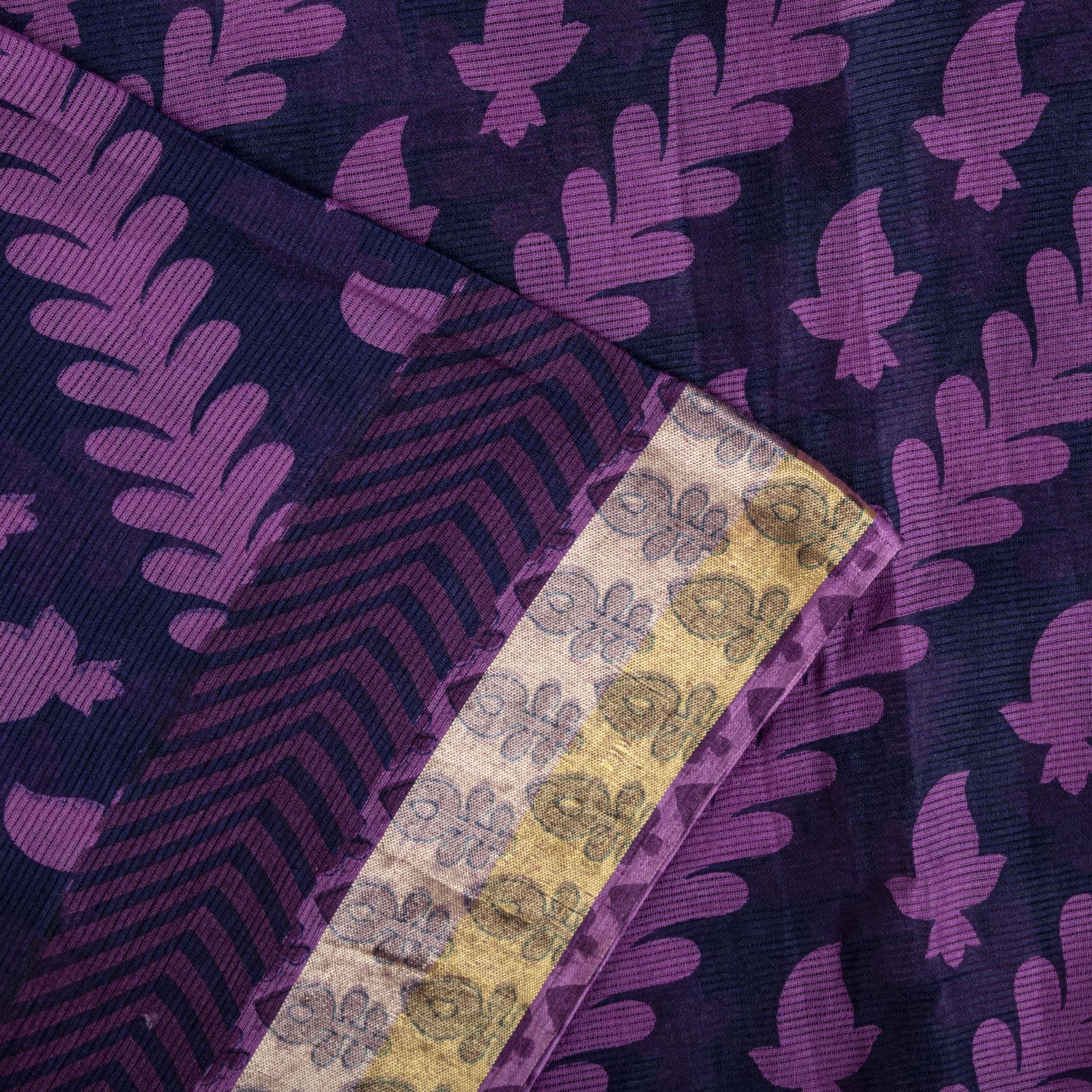 Sanskriti Vintage Saree Violet Pure Cotton Floral Printed Sari 5Yd Craft Fabric