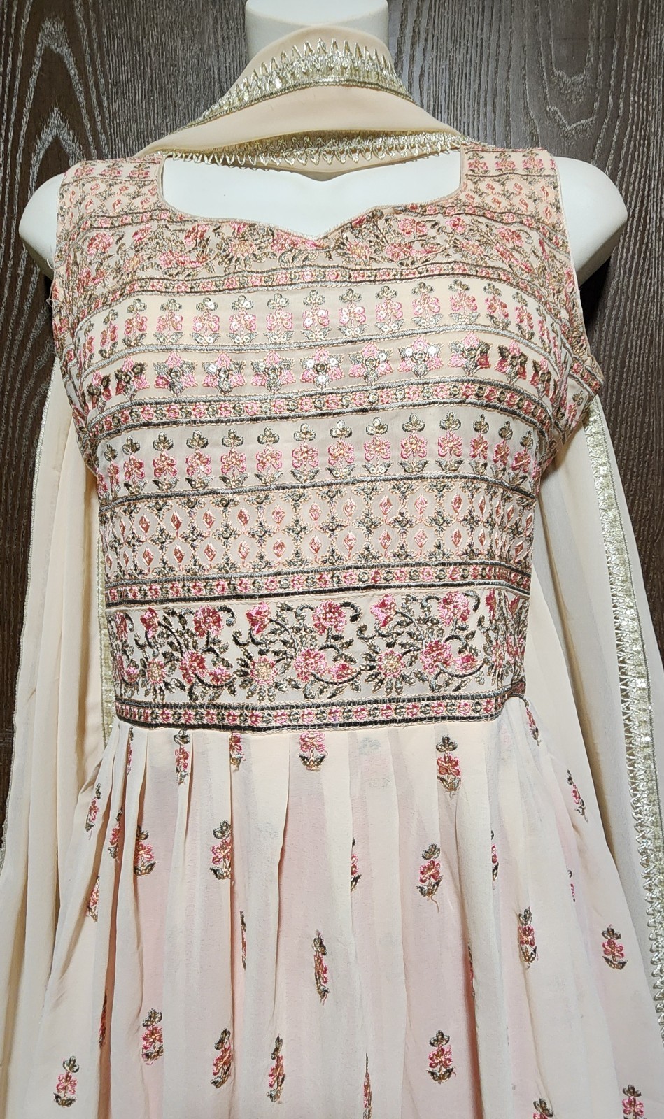 Size 36″ Readymade bollywood Women’s Anarkali Kameez Pajami Dupatta Dress Peach