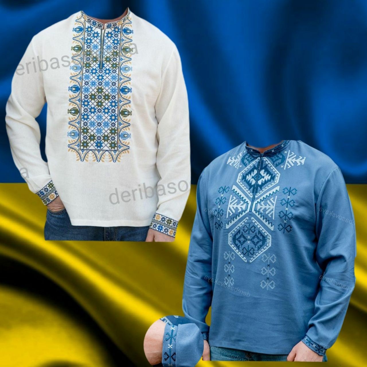 Set of Vyshyvanka Ukrainian traditional embroidered shirt men’s + children’s
