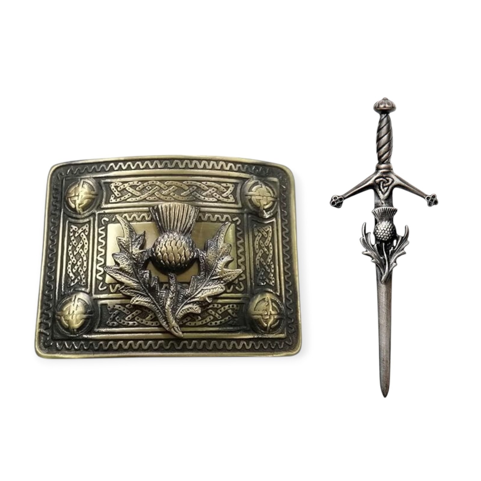 Men’s Scottish Thistle Antique Kilt Pin and Buckle
