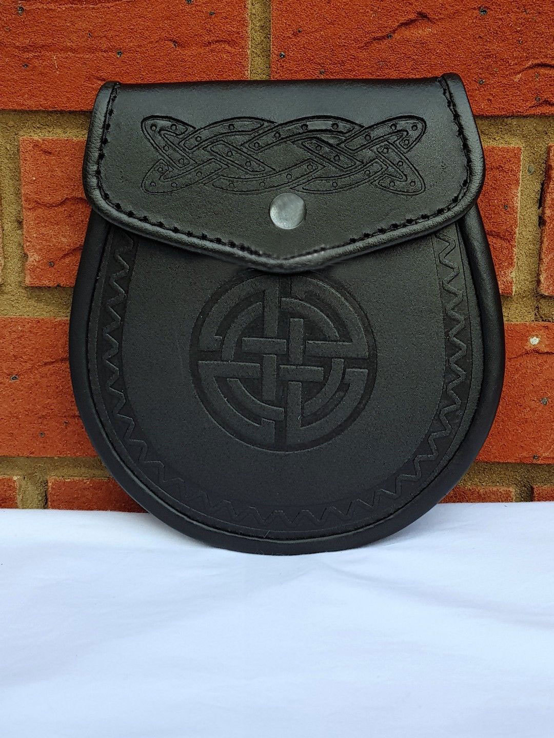 HW Celtic Knot / Embossed Cowhide Leather Scottish Kilt Sporran + Belt Set