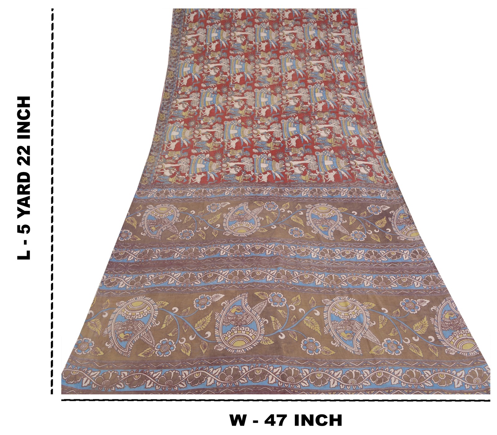 Sanskriti Vintage Gray/Red Pure Cotton Sarees Kalamkari Printed Sari 5+Yd Fabric
