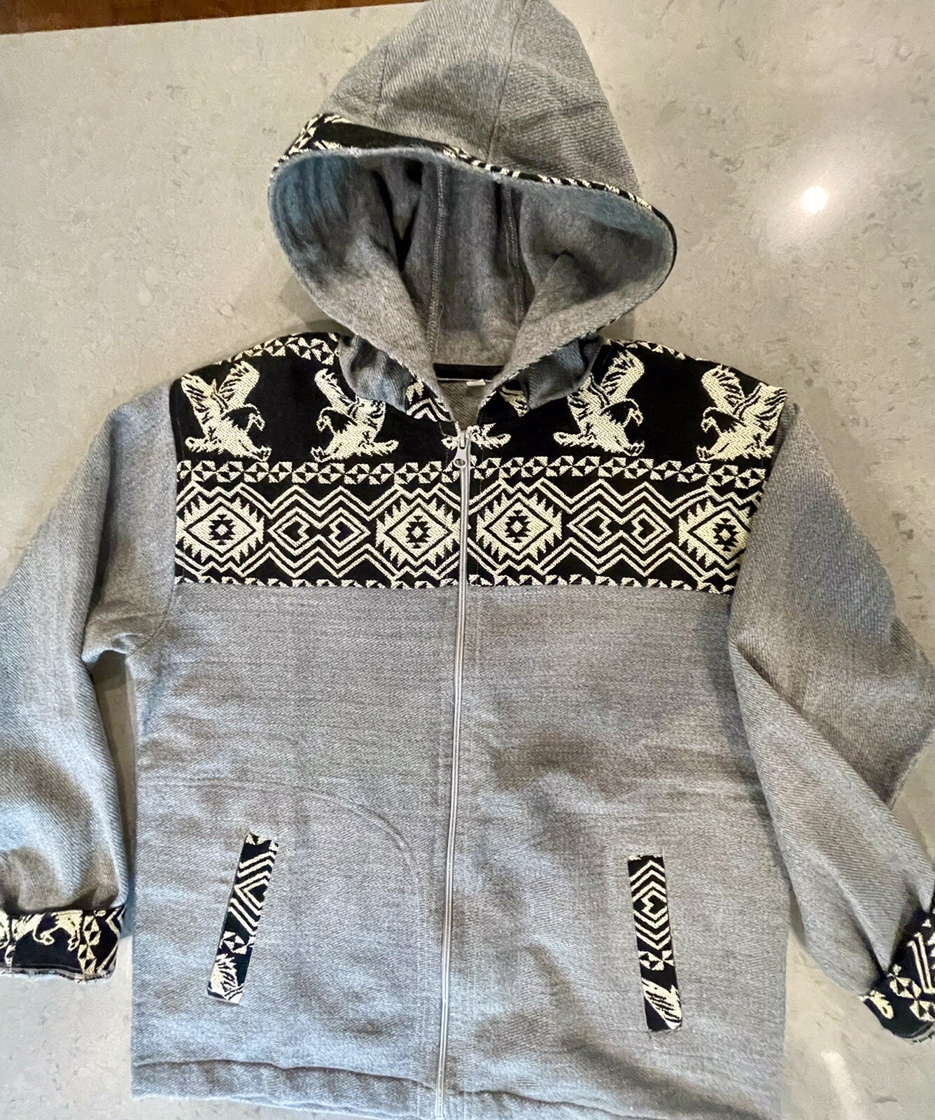 Hecho En Made Light Wool Full Zip Hooded Jacket Coat Eagles Unisex M Ecuador