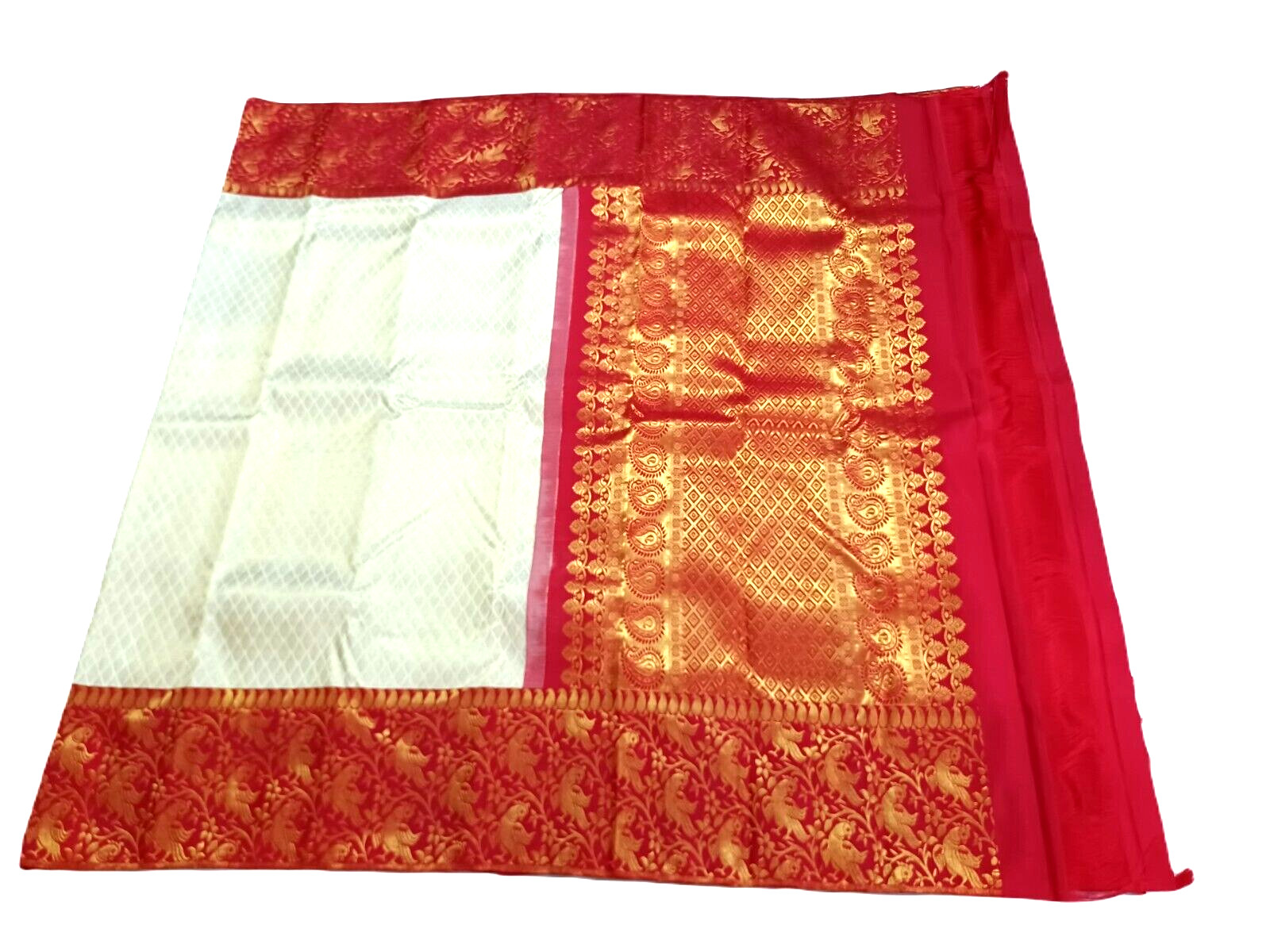 VP EX _Pure silk Saree _ Off white with Red color Kanchipuram Silk_with Blouse